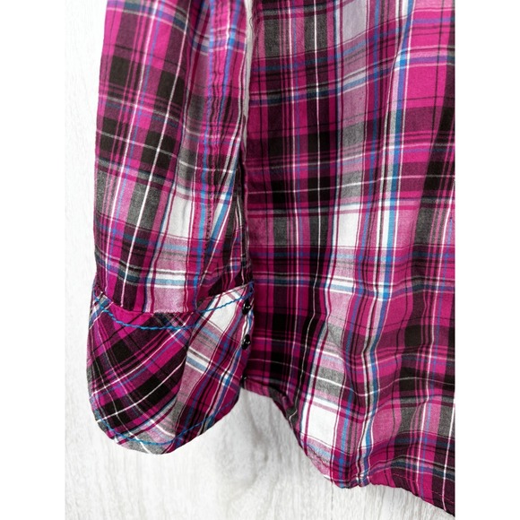 Ariat Pink Plaid Western Snap Shirt L Rodeo Cowgirl Cotton - Picture 8 of 10
